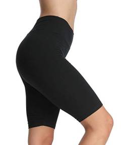 4How Sport Shorts Damen Kurze Sporthose Radlerhose Laufhose Fitness Joggings Biker Radler Running Fahrrad Stoff Shorts Blickdicht Schwarz, L von 4How