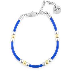 4US Cesare Paciotti Herren-Armband aus der Kollektion 2024. Schmuck aus Stahl in den Farben Gold und Blau. Länge 18 cm + 4 Verlängerungen mit Papageien-Verschluss. Die Referenz ist: 4UBR6780, von 4US Cesare Paciotti