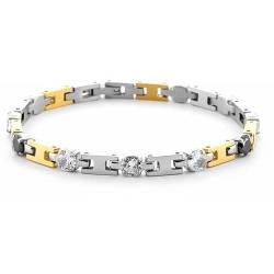 4US Cesare Paciotti Herrenarmband aus der Kollektion 2024. Schmuck aus Stahl in der Farbe Gold mit schwarzen und weißen Zirkonia, Länge entspricht 18 bis 21. Die Referenz ist: 4UBR6738, Legierter von 4US Cesare Paciotti