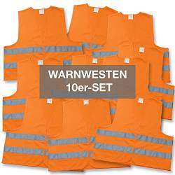 4business 10 Stück Kfz Warnweste orange EN ISO 20471 Klasse 2 für Erwachsene Unisize TÜV-geprüft waschbar von 4business