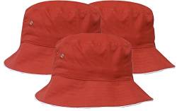 4sold 3 Stück Sonnenhut UV-Schutz Sommerhüte Strandhut Safari Boonie Hut Faltbarer Angelhut Bucket Hüte für Festivals Riesige Wahl, Set 3 x rote Baumwolle, One size von 4sold