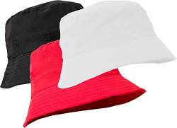 4sold 3 Stück Sonnenhut UV-Schutz Sommerhüte Strandhut Safari Boonie Hut Faltbarer Angelhut Bucket Hüte für Festivals Riesige Wahl, Set schwarz/rot/weiß, One size von 4sold
