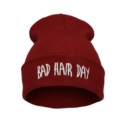 4sold Beanie Hats Damen Strickmütze Schwarz -Bad Hair Day Dark red von 4sold