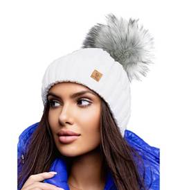 4sold Rita Damen Wurm Winter Style Beanie Strickmütze Mütze mit Fellbommel Bommelmütze HAT SKI Snowboard von 4sold