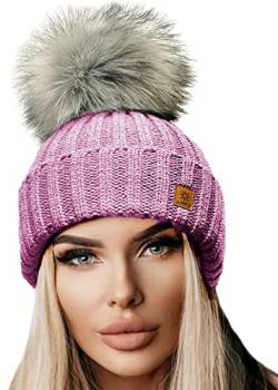 4sold Rita Damen Wurm Winter Style Beanie Strickmütze Mütze mit Fellbommel Bommelmütze HAT SKI Snowboard von 4sold