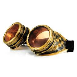 4sold Schutzbrille in Antik-Optik, Stil: Steampunk, Gothic, Cyber; Gold-Kupfer-Optik; Sonnenbrille, zusätzlich extraklare Gläsern von 4sold