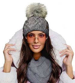 4sold Women's Warm Knitted Winter Hat with Bobble, Slouch Knitted Beanie for Winter, Made in The EU, Choice of Colours von 4sold