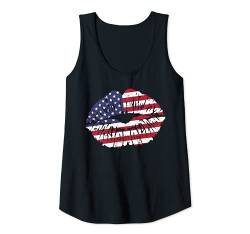 Damen Lips Kiss US American Flag Fourth 4th Of July Women Girls Tank Top von 4th Of July Clothes For Women Men Kids Fourth Gift