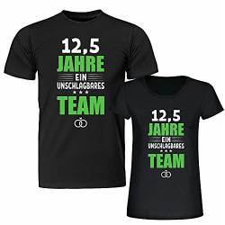 Partner T-Shirts schwarz -12,5 Jahre - EIN unschlagbares Team- Geschenkidee zur Petersilienhochzeit Geschenk zum Hochzeitstag für sie & ihn (schwarz) von 4youDesign