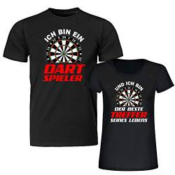 Schwarze Partner T-Shirts -Ich Bin Dartspieler – Und ich Bin der Beste Treffer seines Lebens- Geschenkidee für Paare Shirt mit Spruch Mann Frau (Dart) von 4youDesign