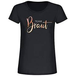 T-Shirt mit rosé-Goldener Schrift -Team Braut- Damen Shirt für den Junggesellinnenabschied, JGA, Geschenkidee Hochzeit – schwarz & weiß (Team Braut) von 4youDesign