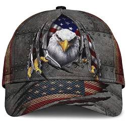 501 Baseball Cap Weißkopfseeadler-Stolz, Amerikanische Us-Flagge, Metallmuster, 4. Juli, Unabhängigkeitstag, Geschenkidee, Grau Unisex Trucker Kappe Vintage Atmungsaktiv Baseball Kappe Mütze von 501