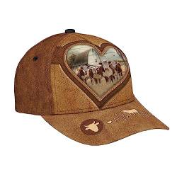 501 Kuh-Herzschlag-Ledermuster Braun Herren Damen Distressed Basecap Verstellbar Angeln Hüte Vintage Basecap Für Golf Reisen Draussen von 501