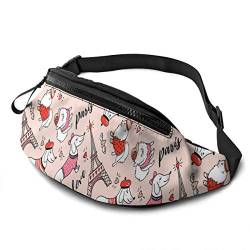 Damen Bauchtasche Eiffelturm Und Hunde Hüfttaschen Multifunktionale,Stylisch Schultertaschen Für Wandern Hundetraining Reisen 14X35cm von 550