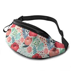 Damen Brustbeutel Nahtlose Handillustrierte Blume Brusttasche Verstellbarer,Mit Reißverschluss Taillentasche Für Radfahren Hundetraining Damen 14X35cm von 550