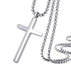 555Jewelry Edelstahl Kreuz Halskette für Herren & Jungen, 40,6-61 cm Box Kette, Metall von 555Jewelry