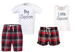 60 Second Makeover Limited Big Spoon Little Spoon Pajama / Pyjama-Set für Paare, mit Schottenkaro, Bulldogge, rot, Damen S/Herren L von 60 Second Makeover Limited