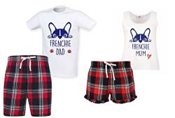 60 Second Makeover Limited Frenchie Mum Frenchie Dad Pärchen, passendes Pyjama-Set, Schottenkaro, Shorts für Paare, Hunde, Bulldogge, rot, Damen S/Herren XL von 60 Second Makeover Limited