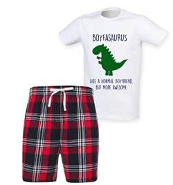 60 Second Makeover Limited Herren Pyjama-Set mit Dinosaurier-Motiv, kurz, mit Schottenkaro, rot, XL von 60 Second Makeover Limited