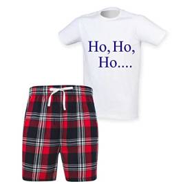 60 Second Makeover Limited Herren-Pyjama-Set mit Weihnachts-Motiv und Aufschrift „Ho Ho Ho Ho Ho“, kurz, mit Schottenkaro, rot, XXL von 60 Second Makeover Limited