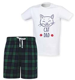 60 Second Makeover Limited Kurzes Pyjama-Set für Herren, Motiv: Katze und Papa, Schottenkaro, Familienpaar, zum Vatertag, Grün, grün, XL/XXL von 60 Second Makeover Limited