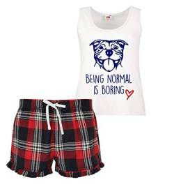 60 Second Makeover Limited Staffy Being Normal Ist Bohrer Liebe Damen Tartan Rüschen Kurz Pyjama Set Staffordshire Bullterrier - Rot, Small (UK 10) von 60 Second Makeover Limited