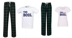 60 Second Makeover Limited The Boss The Real Boss Pyjama-Set für Paare, Schottenkaro, für Zwillingsfamilie, grün, Damen M/Herren L von 60 Second Makeover Limited