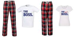 60 Second Makeover Limited The Boss The Real Boss Pyjama-Set für Paare, mit Schottenkaro, für Twinning Family, rot, Damen M/Herren L von 60 Second Makeover Limited