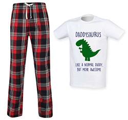 Herren-Pyjama-Set mit Daddysaurus und Dinosaurier-Hose, mit Tartanmuster, für die Familie, rot, S von 60 Second Makeover Limited