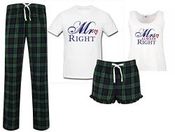 Mr Rechts Mrs Always Right Paare Passende Pyjama Tartan Set Paare Schlafanzüge Weihnachten Geburtstag - Grün, Ladies L Mens M von 60 Second Makeover Limited