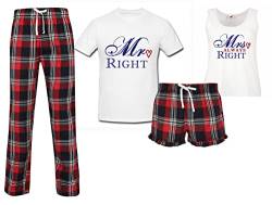 Mr Rechts Mrs Always Right Paare Passende Pyjama Tartan Set Paare Schlafanzüge Weihnachten Geburtstag - Rot, Ladies M Mens M von 60 Second Makeover Limited