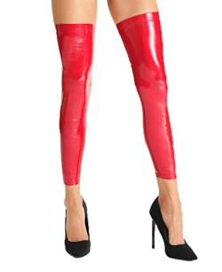 7-Heaven Rote wetlook Lack Strümpfe Damen Stockings Beinstulpen selbsttragend dehnbar aus Vinyl-Material mit Reißverschluss L/XL von 7-Heaven