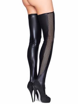 7-Heaven Wetlook-Strapsstrümpfe: Cordoba, schwarz (L/XL) von 7-Heaven