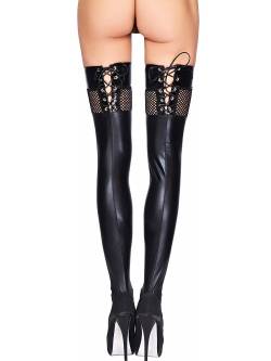 7-Heaven Wetlook-Strapsstrümpfe: Tobati, schwarz (L/XL) von 7-Heaven