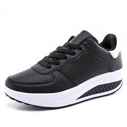 700-INK Damen Wippschuhe Bequeme Abrollsohle Abrollschuhe Damen Plateau Sneaker Outdoor Laufschuhe Keilabsatz Freizeitschuhe für Sport, Laufen - Black&White 38 von 700-INK