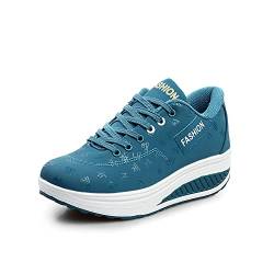 700-INK Damen Wippschuhe Bequeme Abrollsohle Abrollschuhe Damen Plateau Sneaker Outdoor Laufschuhe Keilabsatz Freizeitschuhe für Sport, Laufen - Blue 41 von 700-INK