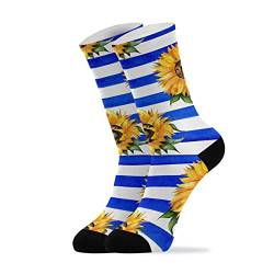 799 Socken Für Herren Damen Sonnenblume Auf Blau Gestreift Fitness Socken Atmungsaktiv Sportsocken Lustige Kleid Socken Herrensocken, Für Sport, Outdoor, Spazieren von 799