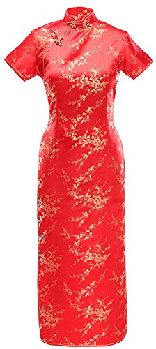 7Fairy Damen Rot Jahrgang Chinesisch Abschlussball Kleid Cheongsam Lang Blumen Größe De 48 von 7Fairy