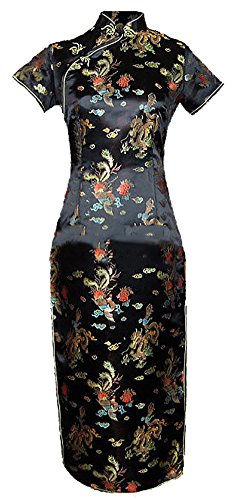 7Fairy Damen Schwarz Ancient Chinesisch Abend Kleid Cheongsam Lang Drachen Größe De 38 von 7Fairy