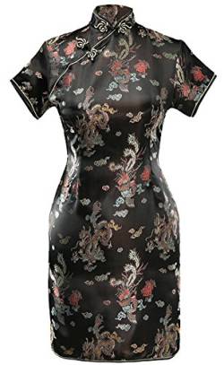 7Fairy Damen Schwarz Ancient Chinesisch Abend Kleid Cheongsam Mini Drachen Größe De 36 von 7Fairy