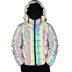 7HAHA3 Winter Männer Regenbogen Reflektierende Kapuzen Parkas Daunenjacke Baumwolle Leuchtende Kleidung Street Fashion Hip Hop Outcoat,Rainbow,M(165CM55KG) von 7HAHA3