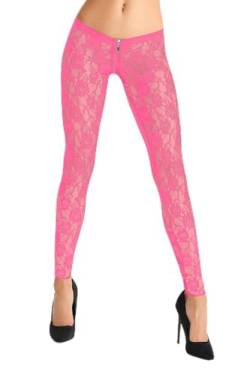 7Heaven Pinke Damen Spitzen Leggings dehnbar mit Gummibund, Blumenmotiven und 2-Wege Reißverschluss L von 7Heaven