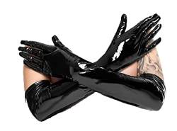 7Heaven Schwarze Lack Handschuhe glänzend dehnbar lang S/M von 7Heaven