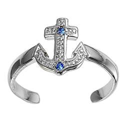 7K Zehenring aus 925 Sterling Silber als Fußschmuck für Damen, Herren und Mädchen, Größenverstellbar, Blauer Zirkonia Anker von 7K