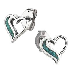 Ohrstecker Ohrringe Herz 4 Silber 925 Sterling Türkis Inlay als Ohrschmuck mit kleiner Schmuckbox - 7K - Indianer Schmuck Geschenke für Damen, Mädchen, Jungen, Kinder und Herren von 7K