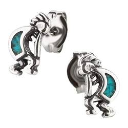 Ohrstecker Ohrringe Kokopelli Silber 925 Sterling Türkis Inlay als Ohrschmuck mit kleiner Schmuckbox - 7K - Indianer Schmuck Geschenke für Damen, Mädchen, Jungen, Kinder und Herren von 7K