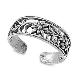 Zehenring aus 925 Sterling Silber als Fußschmuck für Damen, Herren und Mädchen, Größenverstellbar, Blume 8 von 7K