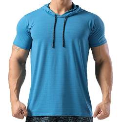 Herren Kurzarm Pullover Hoodies Slim Fit Hoody Mesh Schnelltrocknend T-Shirts Lässiges Sweatshirt Color Blue Size L von 7Power