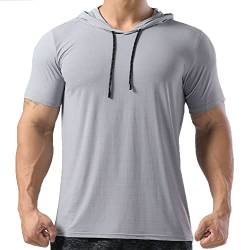 Herren Kurzarm Pullover Hoodies Slim Fit Hoody Mesh Schnelltrocknend T-Shirts Lässiges Sweatshirt Color Gray Size M von 7Power