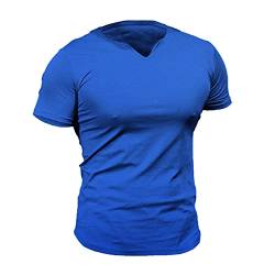 Herren Mesh Athletic T-Shirts mit geteiltem V-Ausschnitt für Fitnesstraining Bodybuilding Color Blue Size L von 7Power